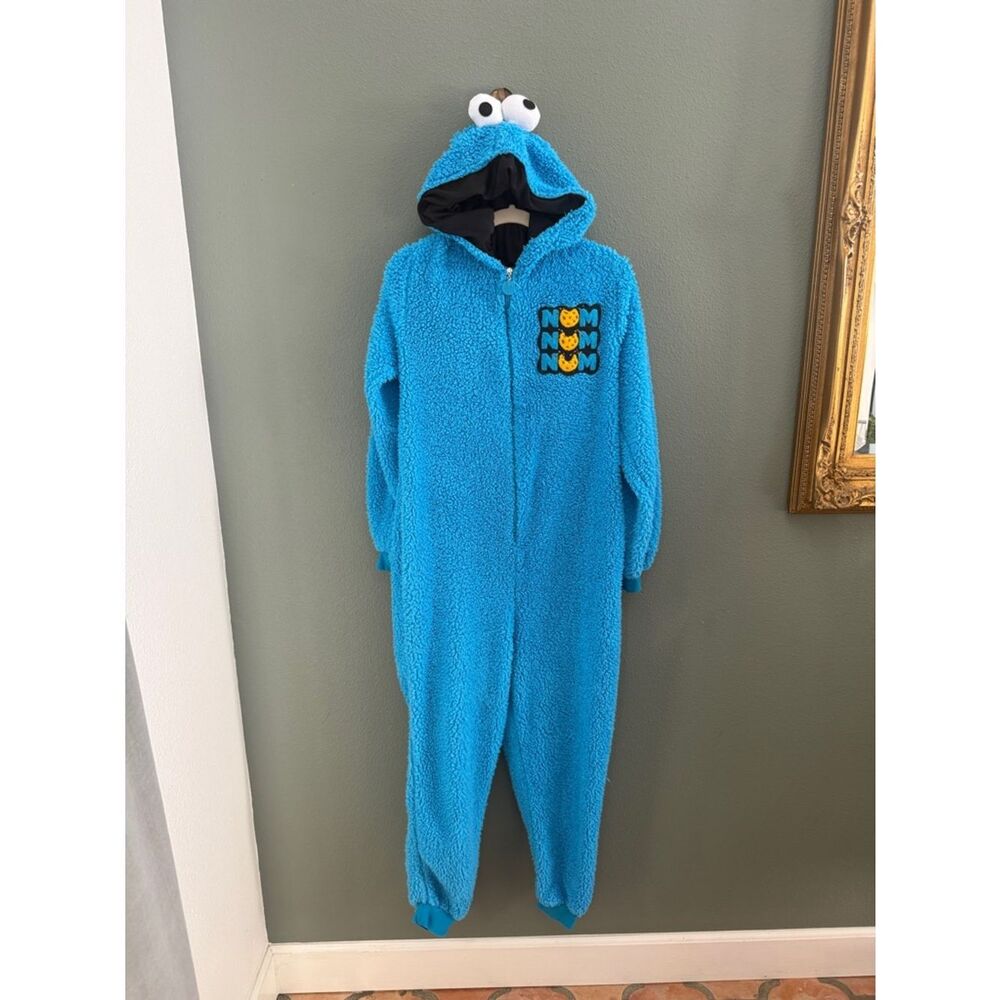 Adult Blue Cookie Monster One-Piece Hooded Pajamas Sz XS/S Mens